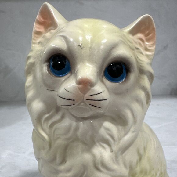 Vintage Norleans Hand-Painted Blue-Eyed Long-Haired White Persian 7.5" Cat - Picture 2 of 5